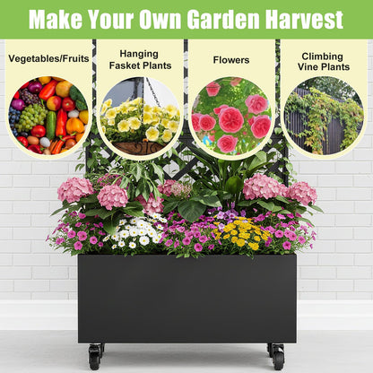 Luzfuego 72" Metal Planter Box with Trellis, Tall Outdoor Planter Box, Raised Garden Bed on Wheels for Climbing Plants, Outdoor Flower Planter with Drainage & Lockable Casters
