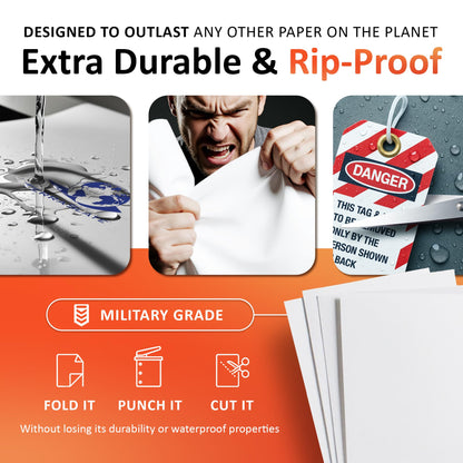 TerraSlate Waterproof Laser Printer Paper – 8 MIL 8.5"x14", 250 Sheets, White – Rip & Smudge Proof, Heavy-Duty for Outdoor Use, Ideal for Printing, Copying & More