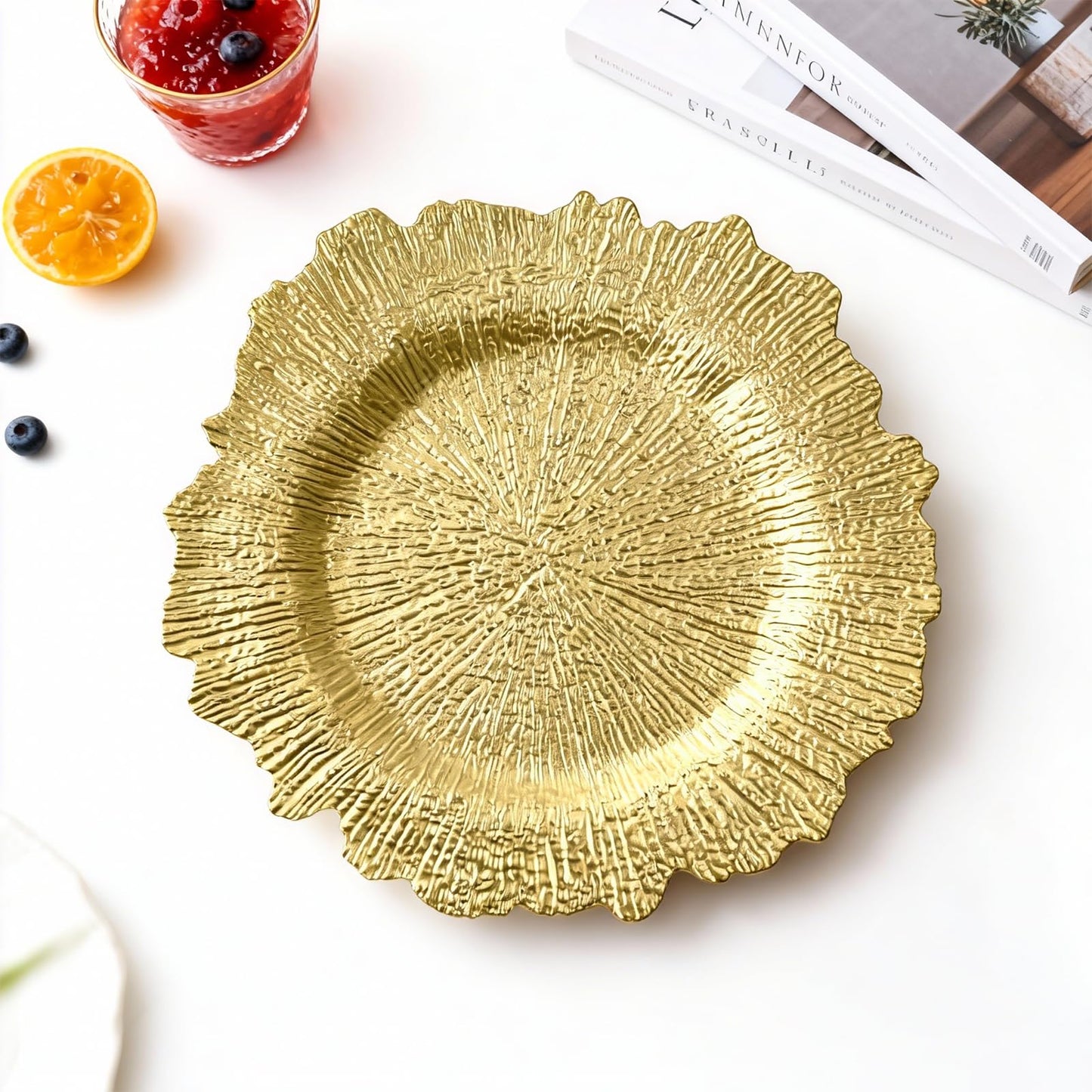 ZHTLTHZ 120-Pack 13" Gold Beaded Charger Plates – Disposable/Reusable Plastic Round Dinner Chargers, Prevents Food Overflow, Elegant Wedding Tableware, Formal Party Holiday Decor