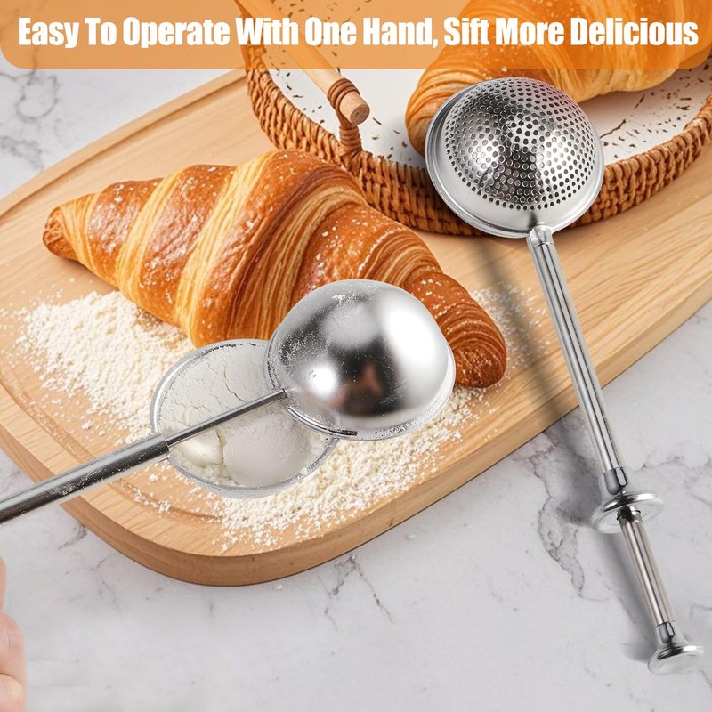 Vriysei Flour Duster for Baking, 1 PCS Flour Sifter for Baking Powdered Sugar Shaker Duster, 304 Stainless Steel Dusting Wand Sprinkler and Tools，Spices and Tea Strainers (1)