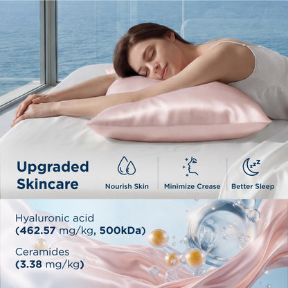 Bedsure Cooling Comforter Bundle Cooling Pillow Cases for Hot Sleepers with Dual-Sided Cool Tech, 2 Pack HA & Ceramides Infused Silky Cooling Pillowcases Soft for Skin & Hair, Blue & Pink, King Size