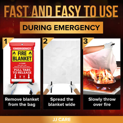 JJ CARE Fire Blanket – 14 Packs with Hooks and Gloves – 40"x40"-Emergency Fire Blanket for Home & Kitchen, High Heat Resistant Fire Suppression Blankets for Home Safety, Kitchen, and Camping