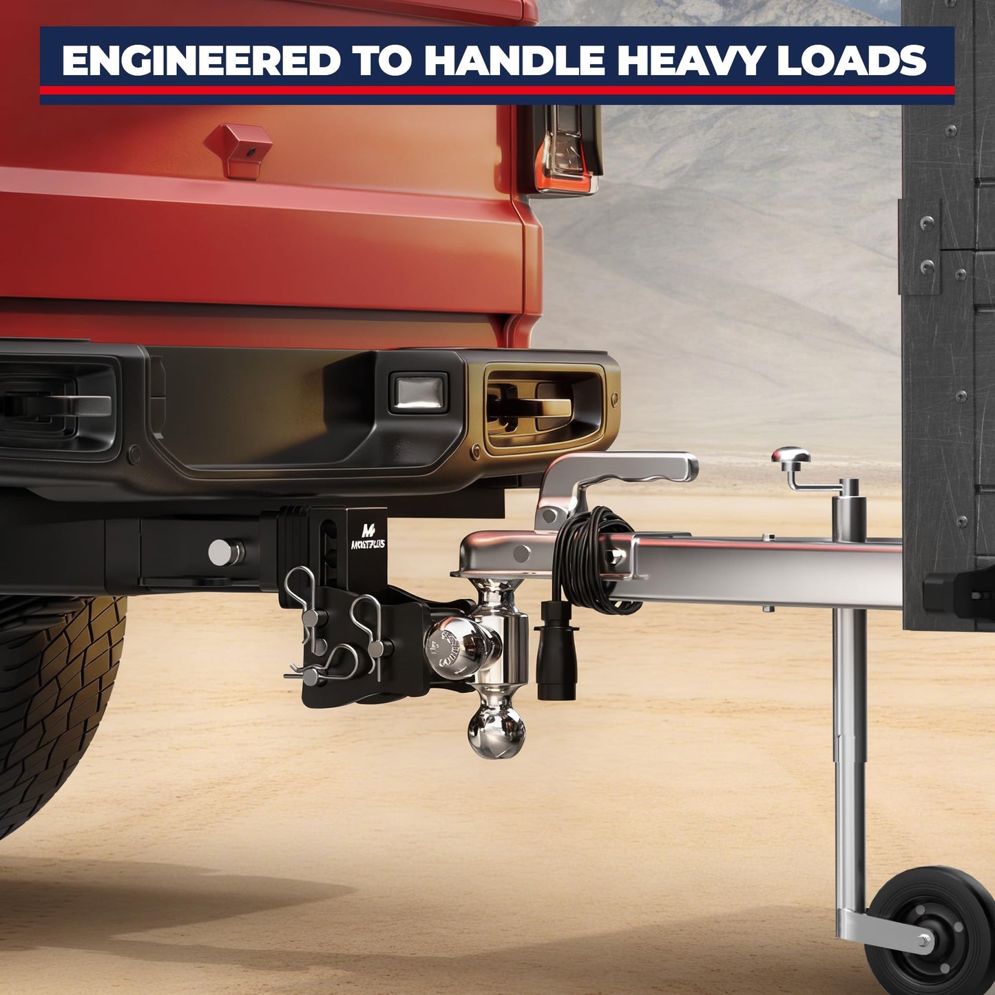 MOSTPLUS Trailer Hitch, 2.5 Inch Receiver, Tri-Ball Mount with 2" & 2-5/16" & 1-7/8" Balls, 5,000-20,000 LBS GTW, 4" Adjustable Height Heavy Duty Towing Hitch for Most Truck & SUV