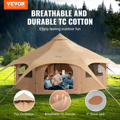 VEVOR Canvas Tent, 4 Seasons 5 m/16.4 ft Bell Tent, for Camping with Stove Jack, Family Camping Outdoor Hunting Party