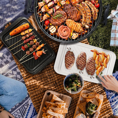 TP Grilling Prep and Serve Trays, 17 x 10.5 inch BBQ Trays for Cooked and Raw Foods, Set of 2 Melamine Serving Platters for Meats, Grill Accessories, Black and White