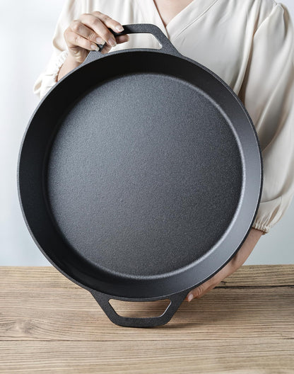 YYMIYU Heavy-Duty Pre-Seasoned Cast Iron Skillet - Dual Assist Handles - Use in the Oven, on the Stove, on the Grill,Commercial or Over a Campfire (20 Inch)