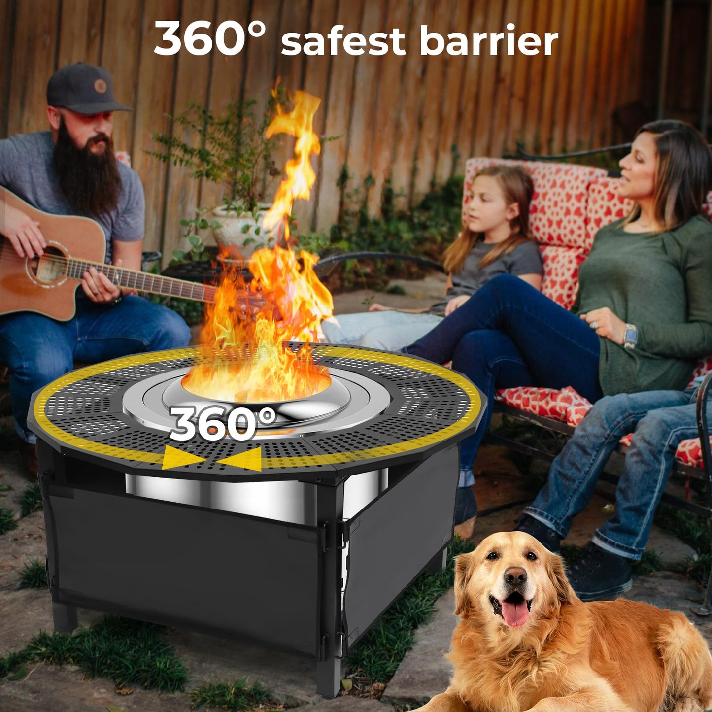 40-Inch Fire Pit Surround for Solo Stove Surround, 360° Safety Protection for Solo Stove Bonfire Accessories, Rust-Resistant Metal, Resistant to High Temperatures, Inner Diameter of 24 Inches