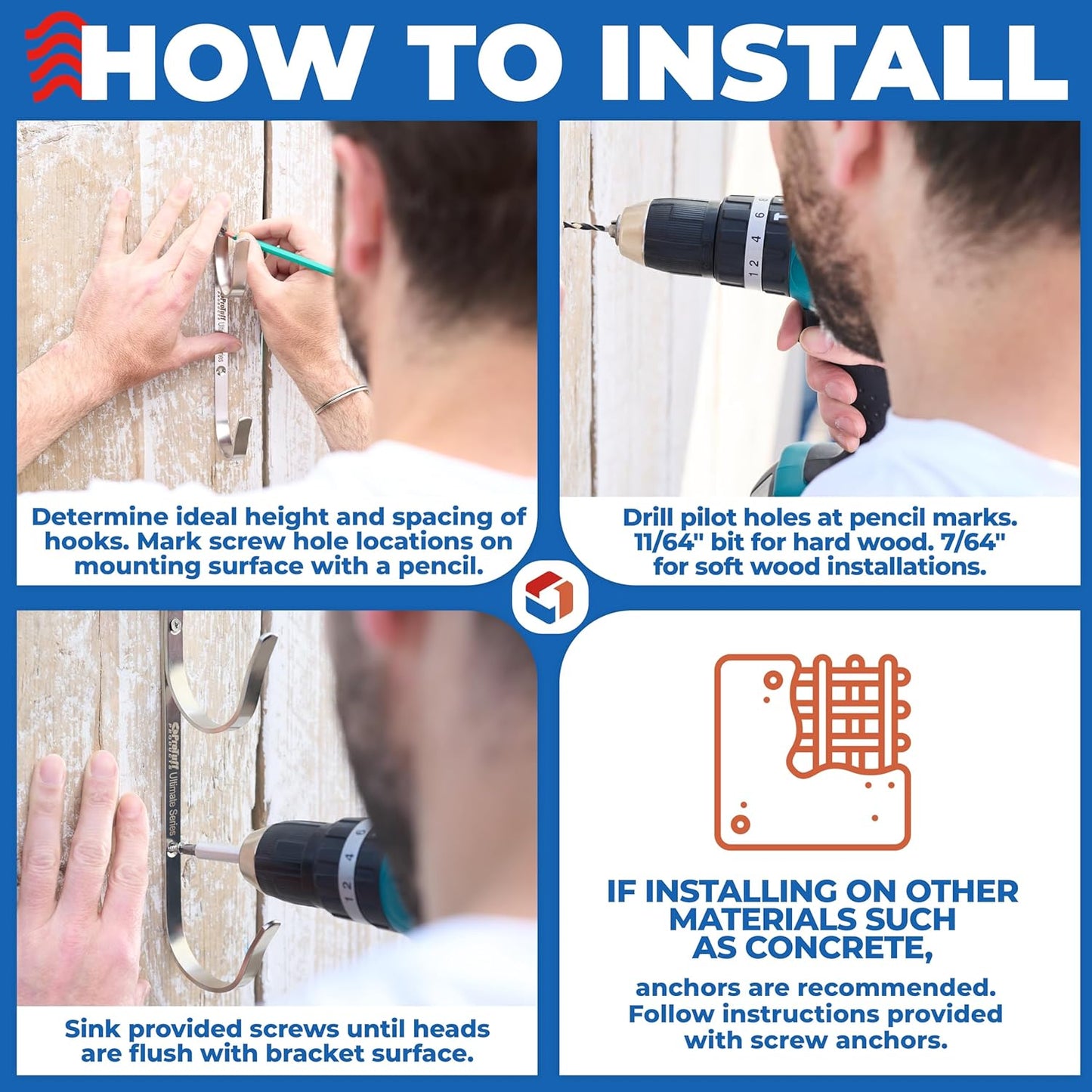 ProTuff Pool Pole Hanger Set - 2 Pack of Rust-Proof Stainless Steel Hooks - Easy Install for Poles, Nets & Skimmers