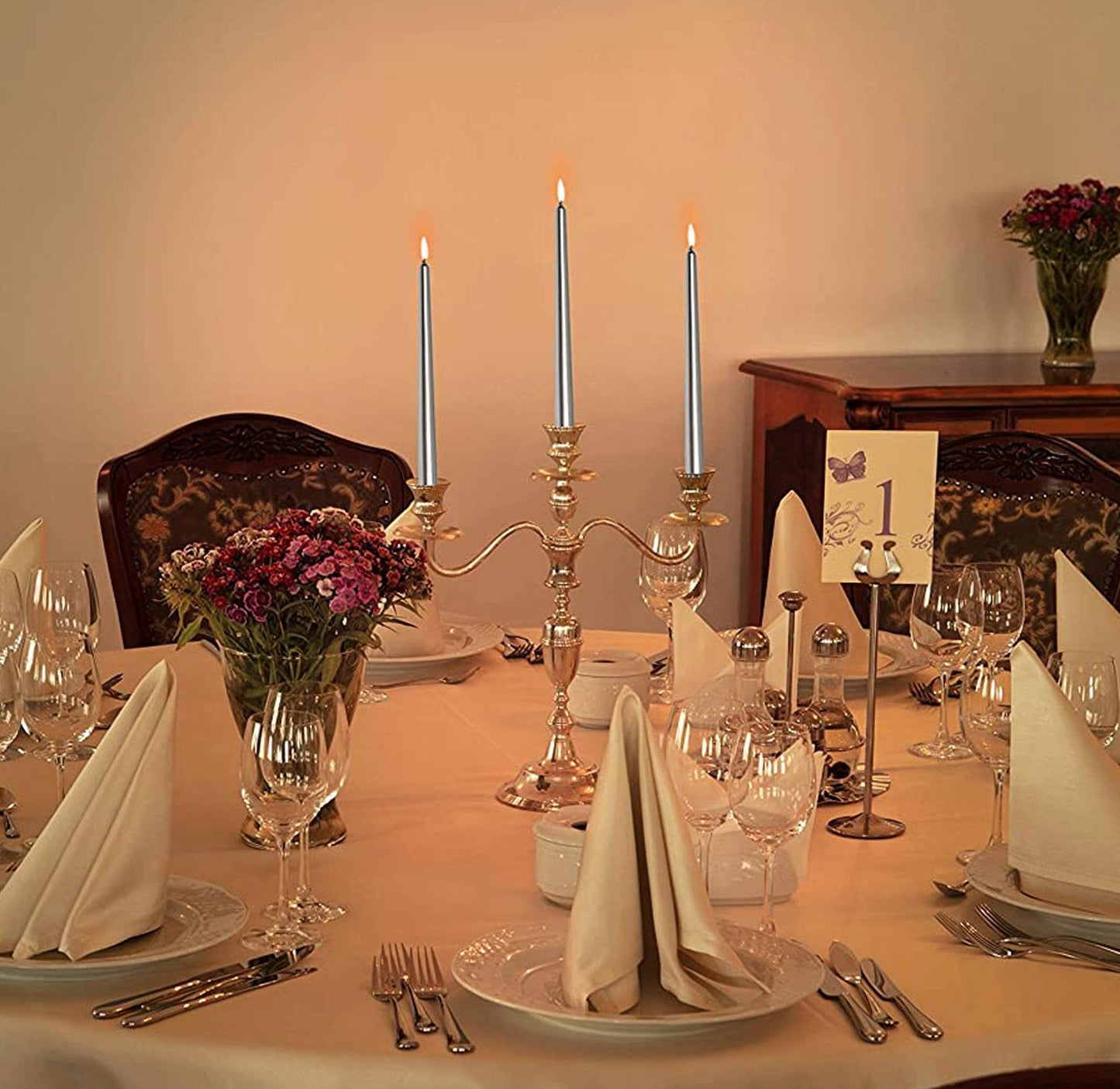 Hyoola Tall Taper Candles - 12 Inch - Metallic Titan - Dripless - 12 Pack - 10 Hour Burn Time