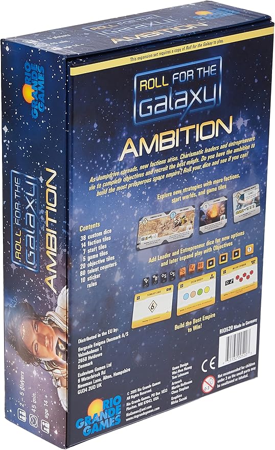 Rio Grande Games Roll for The Galaxy: Ambition Expansion - Strategy Board Game with Customizable Tank