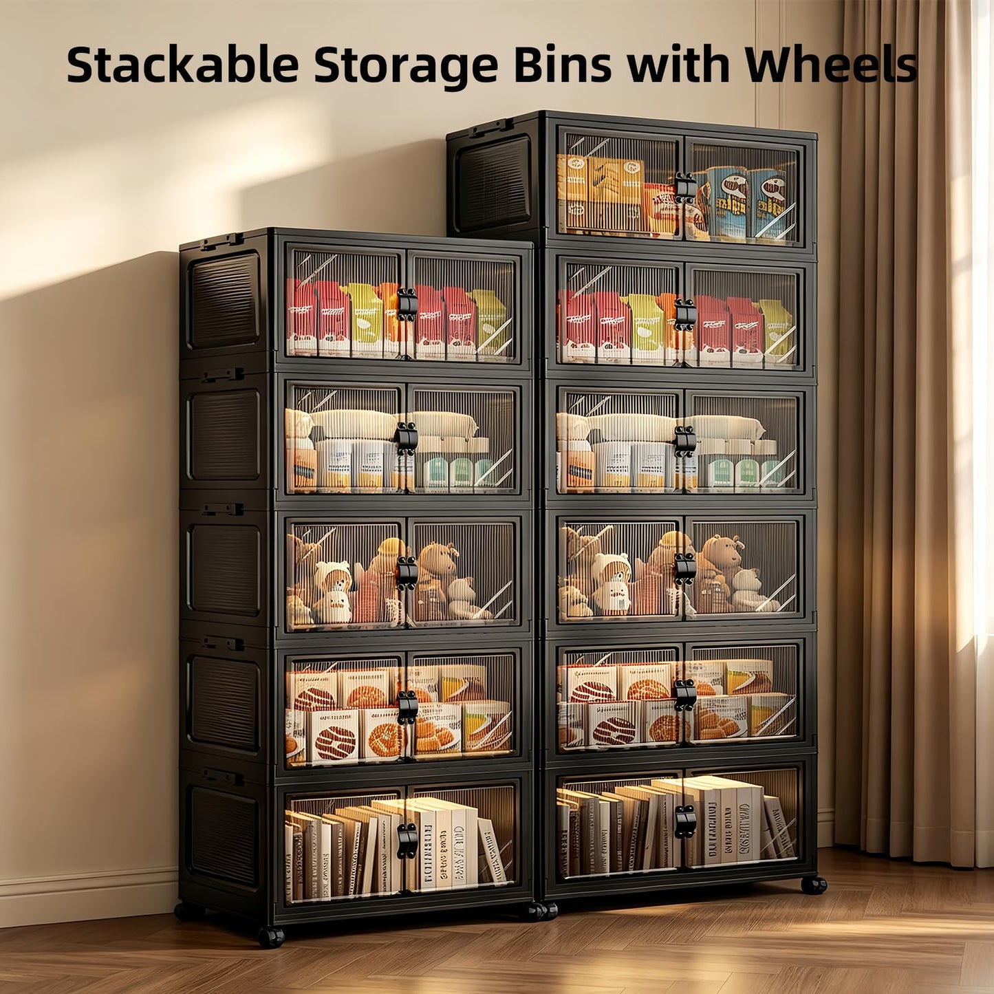 FoldTrend 6-Tier Foldable Storage Cabinet with Wheels & Lid, 291QT Extra Large Stackable Organizer, No Tool Required, Storage Cabinet for Garage, Home Office, Pantry, Kitchen, Dorm