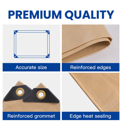 Tarp 20x40 Heavy Duty Waterproof Beige Tarp 12.5mil,Durable,Multipurpose, Weather Resistant,Uv Resistant,Tear Resistant,Can Be Used for Outdoor Furniture,Cars,Ships,Roofs-by MVPNET
