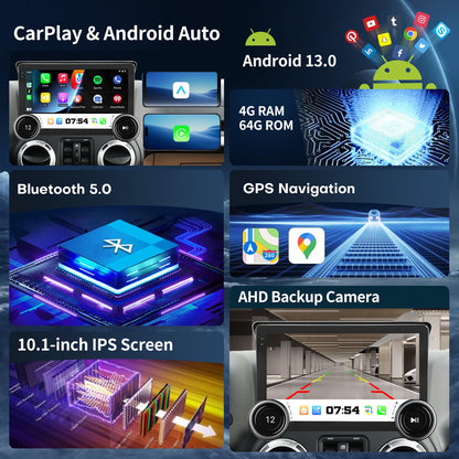 Radio for Jeep Wrangler JK 2007-2018 Compass Grand Cherokee Dodge Ram 1500 2500 3500 2009-2012 Radio Upgrade 8Core 4+64G CarPlay Android Auto 2K 10.1 Inch QLED Screen Bluetooth AHD Backup Camera SWC
