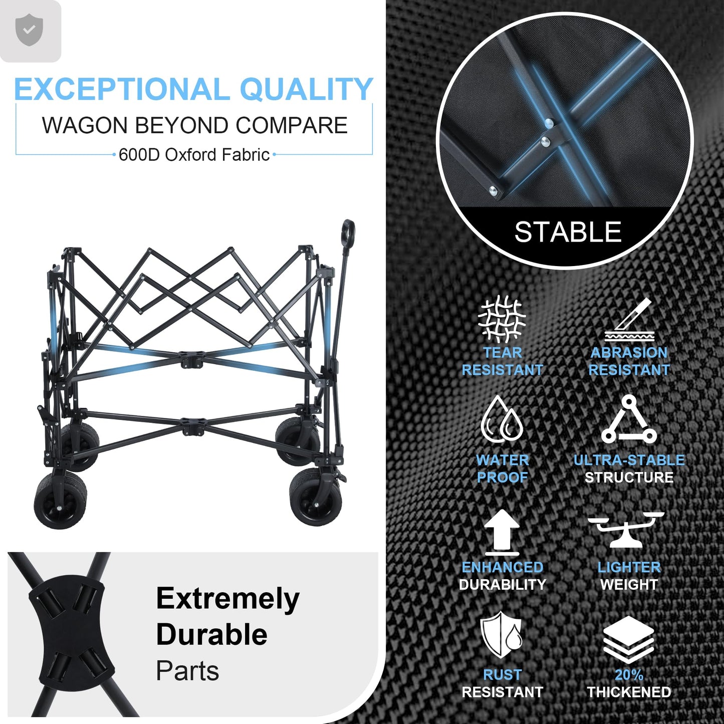 700lb Double Decker Wagon Collapsible Cart Foldable Heavy Duty Wagon Collapsible，400L,54" Extended Foldable Cart with Wheels for Camping Fishing & Outdoor Use, Beach cart，