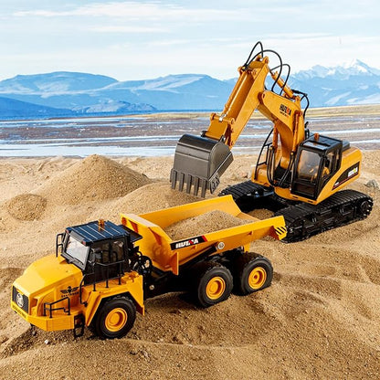 16.5 Inch Remote Control Dump Truck 11-Channels 1/16 Scale 6.6LBS Load Capacity RC Heavy Duty Semi Alloy Construction Vehicles Toy for Boys Kids 8y+ 12y+ (6-Wheels)