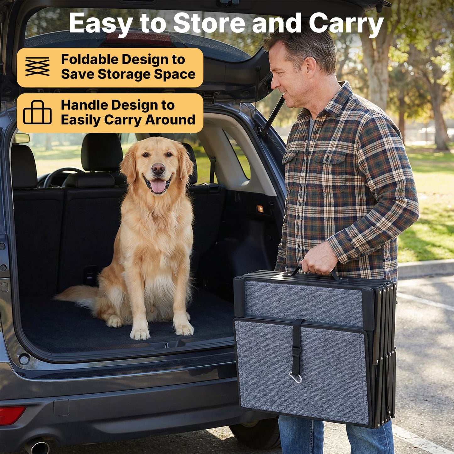Veehoo Collapsible Dog Stairs for Large Dogs Extra Wide, 4 Steps Folding Dog Steps for Car Truck SUV 20" Wide, Heavy Duty Pet Loader Ramp Ladder Portable with Non Slip Surface, Support up to 200lbs