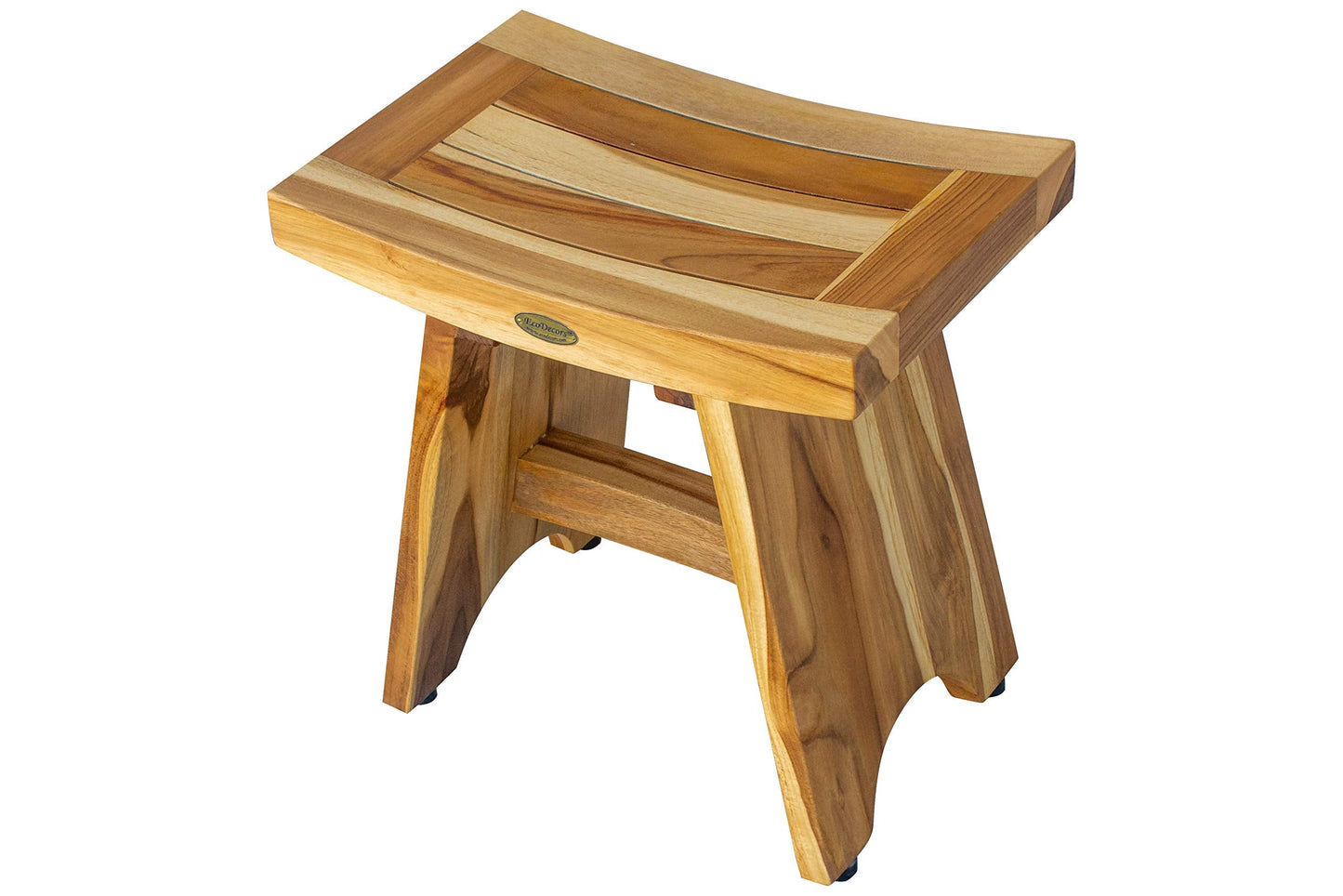 EcoDecors Teak Shower Bench 18", 300 lb Capacity – Waterproof Teak Bath Seat for Adults - Compact Spa Stool for Small Bathrooms & Walk-in Showers with Slip-Resistant Feet