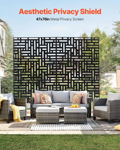 VEVOR Metal Privacy Screen, 47" W x 76" H, Outdoor Privacy Screens 3-Panel, Freestanding Outdoor Divider with Stand, Decorative Garden Steel Privacy Fence for Balcony Patio Indoor Room Hot Tub Black