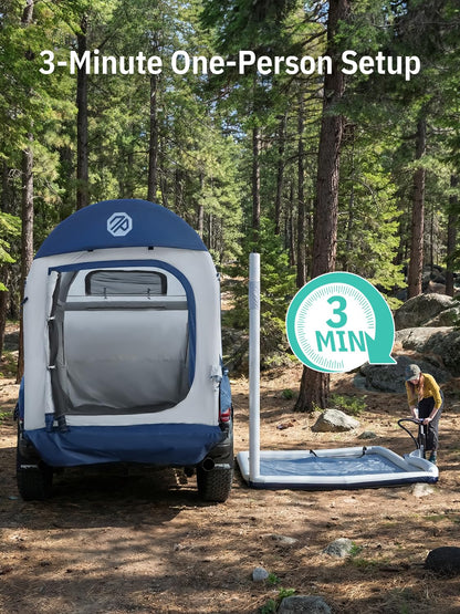 Niphean Inflatable Truck Bed Tent with Zipper-Connect Rv Awning, 3-Min Setup Camping System for 5.5–8ft Truck Tent, Waterproof PU3000mm + UV50+ Side Shade, 2+1 Person Overland Shelter