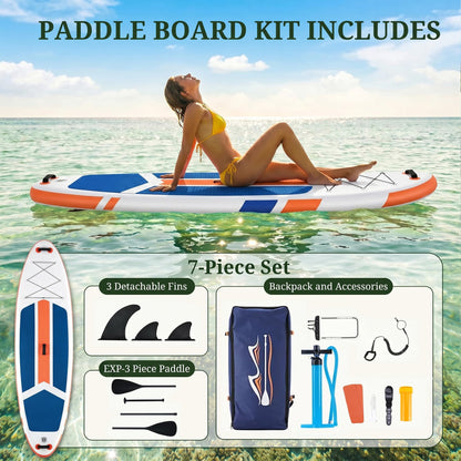 Inflatable Stand Up Paddle Board, 10.5' x 33" x 6" Wide Stable SUP Board with Non-Slip Deck, Heavy Duty Paddle Boards with Complete SUP Kit for Adults & Youths, Blue & Orange