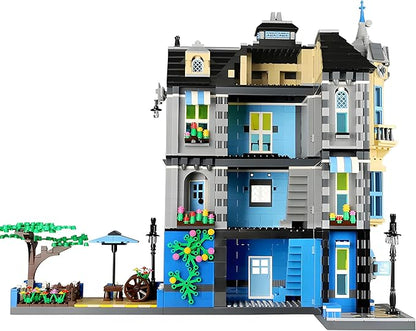 General Jim's 3-Story Victorian Townhouse &amp Garden Coffee Shop 2313-Piece Blue &amp Yellow Modular Building Blocks Set - MOC City Buildings - Great Gift for Brick Building Enthusiasts