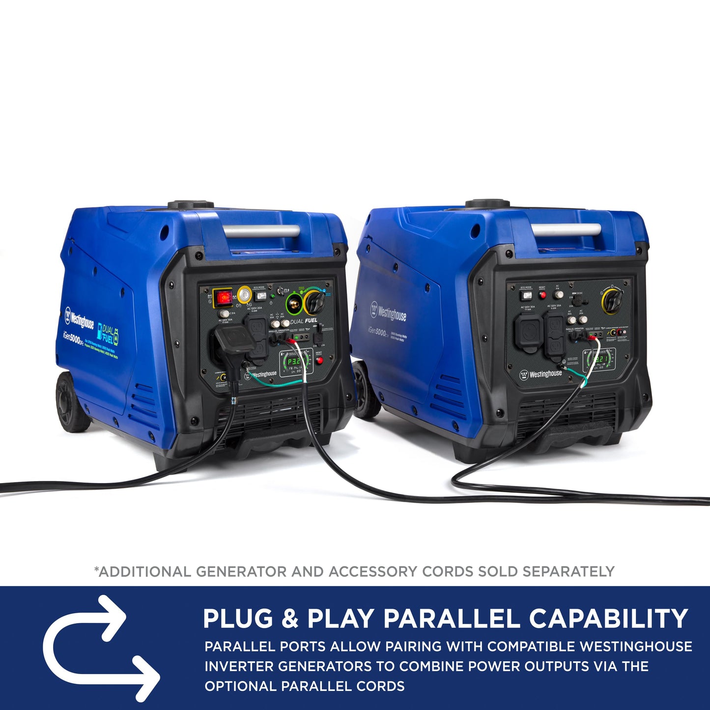 Westinghouse 5000 Peak Watt Super Quiet Portable Inverter Generator, Wheel & Handle Kit, RV Ready 30A Outlet, Gas Powered, CO Sensor, Parallel Capable,Blue