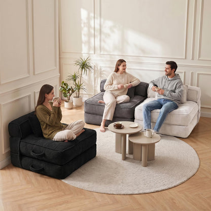 Folding Sofa Bed, Convertible Sleeper Chair with Pillow Foldable Mattress with Back Support, Portable Fold Out Chair Bed Comfy Floor Couch Lounge for Living Room Bedroom Apartment Single