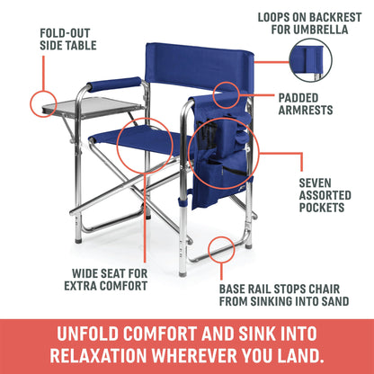 PICNIC TIME Sports Chair with Side Table and Armrest Caddy, Lightweight Aluminum Folding Outdoor Camping Chair for Adults, Portable Director Style Lawn Seating with Pockets & Strap, (Hunter Green)