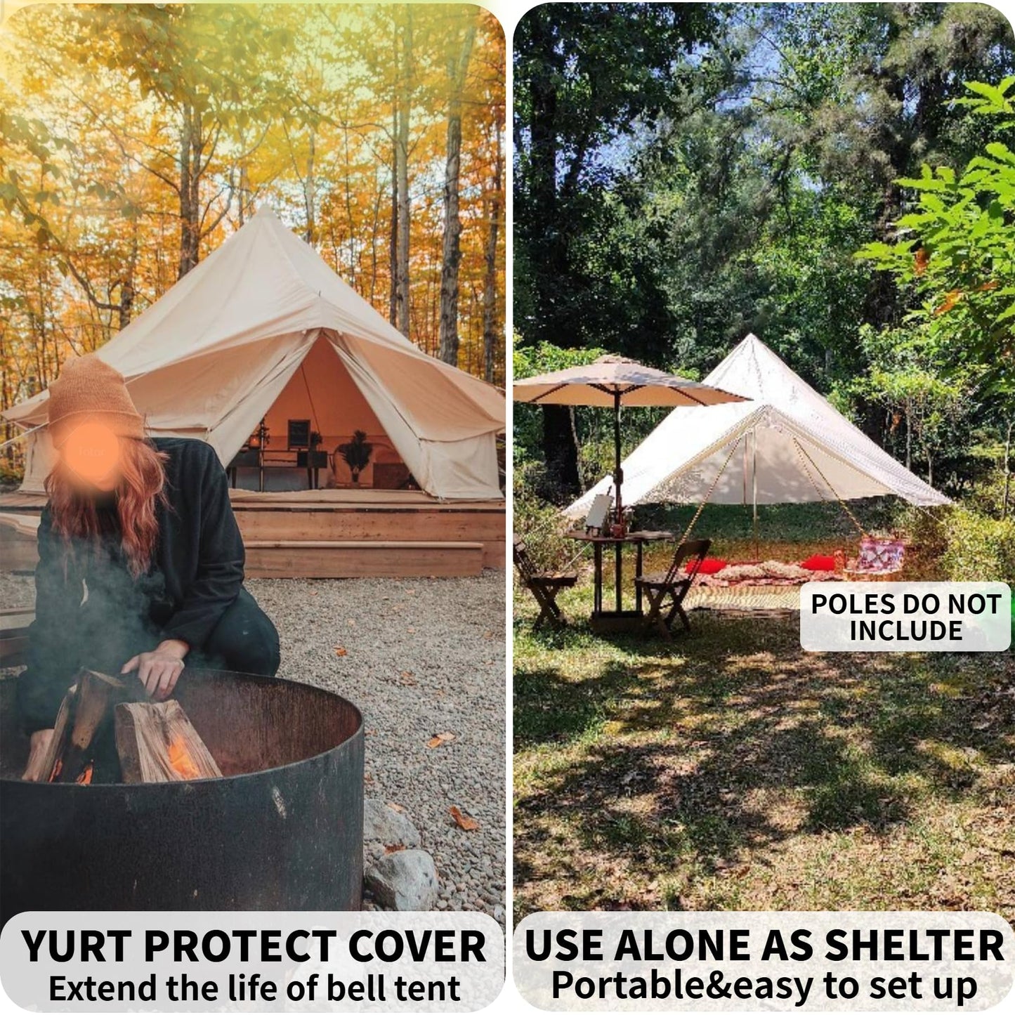 DANCHEL OUTDOOR Waterproof Rain Fly for Bell Tent, 4 Season Yurt Tent Rain Cover Protector Tarp Glamping Gears, PU5000mm Lightweight Oxford Polyester, Beige 4m/13ft