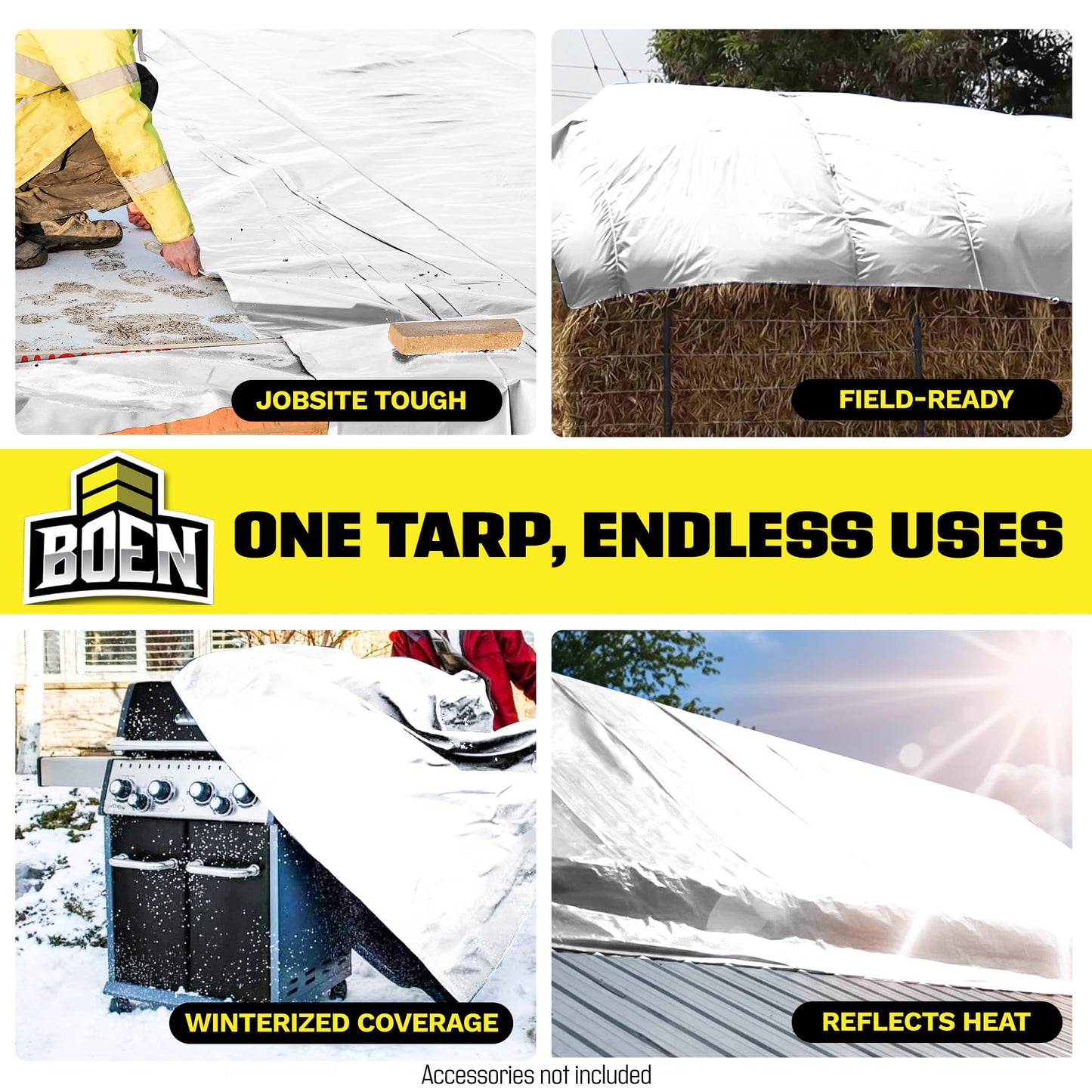 Heavy Duty Tarp Waterproof Large Cover |White, 30' x 30' 10 Mil Thick | Rip Proof Tarps | Thick Weave Material, UV Resistant Great for Tarpaulin Canopy Tent, Boat, RV or Pool Cover