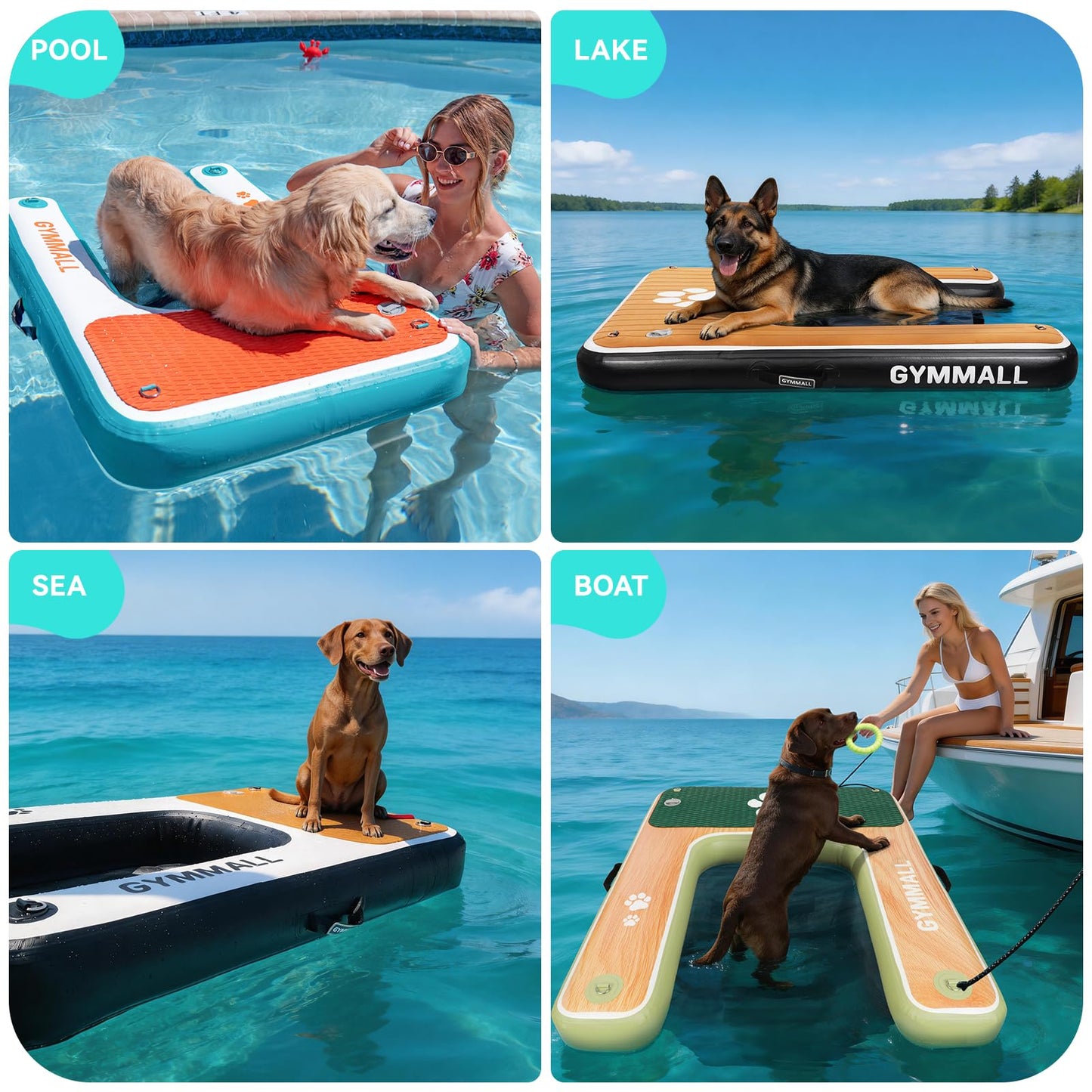 GYMMALL Dog Water Ramp 47 * 40inch Inflatable Pet Floating Platform Green, Dog Dock Ramp for Boat Pool Lake Sea, Non-Slip Pool Water Ramp for Dogs up to 220lbs, EVA Float Ramp Dog Water Ladder