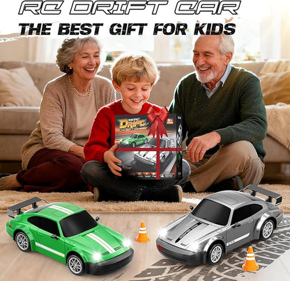 RC Drift Car 1:24 Scale Remote Control Car with LED Lights 20KM/H 4WD High Speed RC Cars Racing and Drifting Dual-Mode Toy Car Idea Gift for Adults and Kids Green