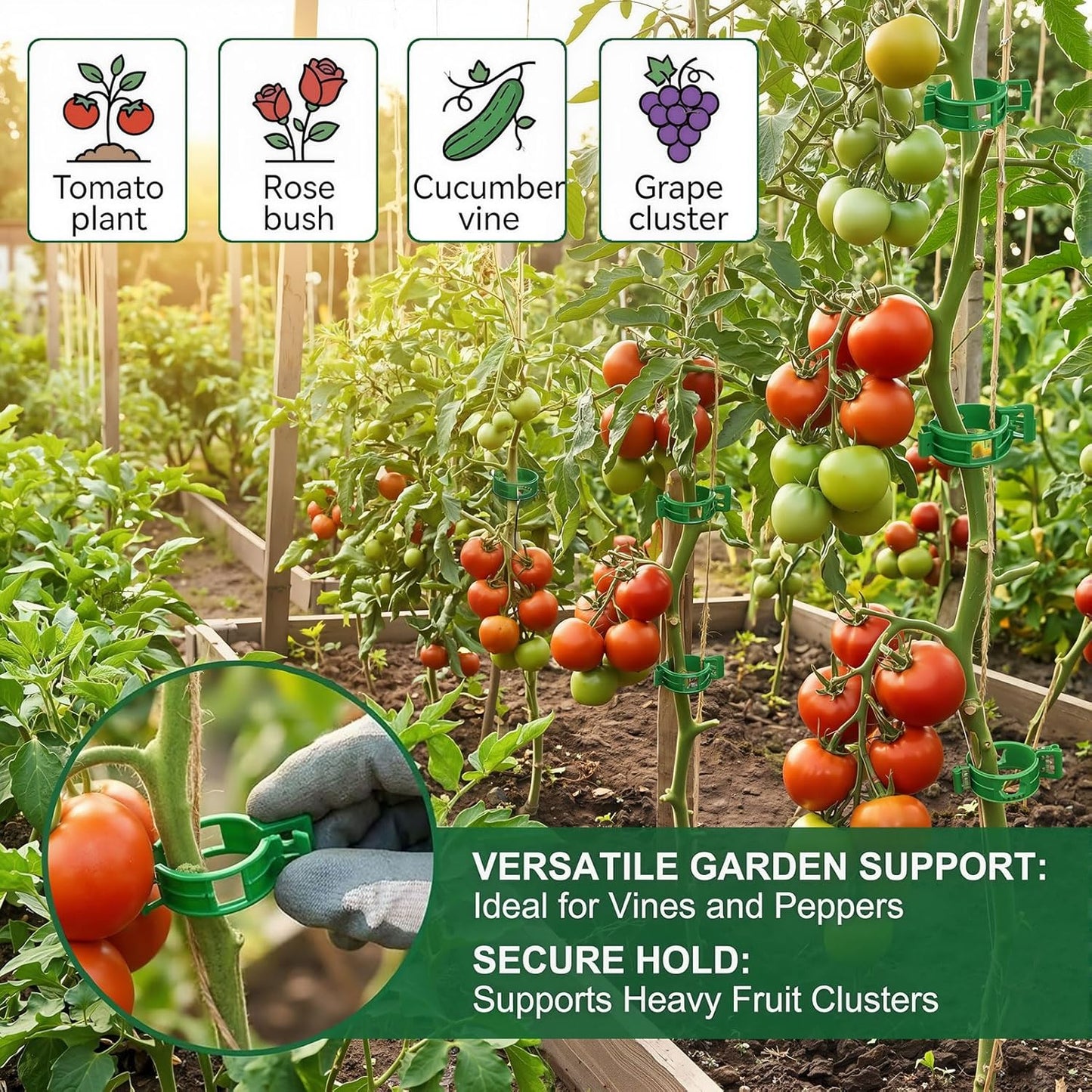 Skiennix 600 Pcs Tomato Clips - Heavy-Duty Plastic Vine Support for Healthy Climbing Plants