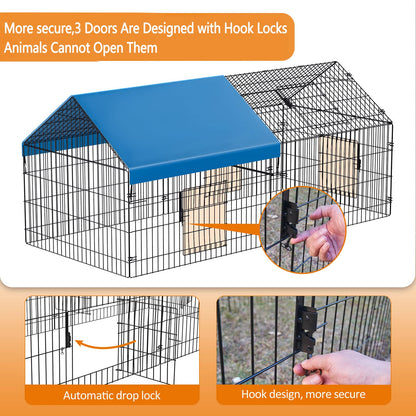 INJOPEXI Metal Chicken Coop 86"×40"×39" Chicken Runs for Yard with Cover Chicken Playpen Enclosure Chicken Pen Kennel Duck CoopCage for Outdoor Backyard Farm Rabbit Small Animal Dog Poultry Cat Hutch