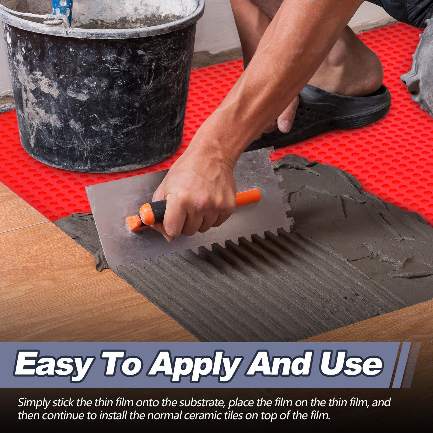 Drydiet 150 Sqft Uncoupling Membrane for Tile 1/8''(3mm) Thick Waterproofing Membrane Crack Prevention Anti Fracture Flooring Underlayment for Bathroom Shower Kitchen Basement(Red)