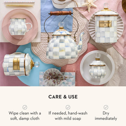 MACKENZIE-CHILDS Medium Enamel Canister Bundle with Small Enamel Canister, 48- and 38-Ounce Kitchen Containers, Gray-and-White Sterling Check