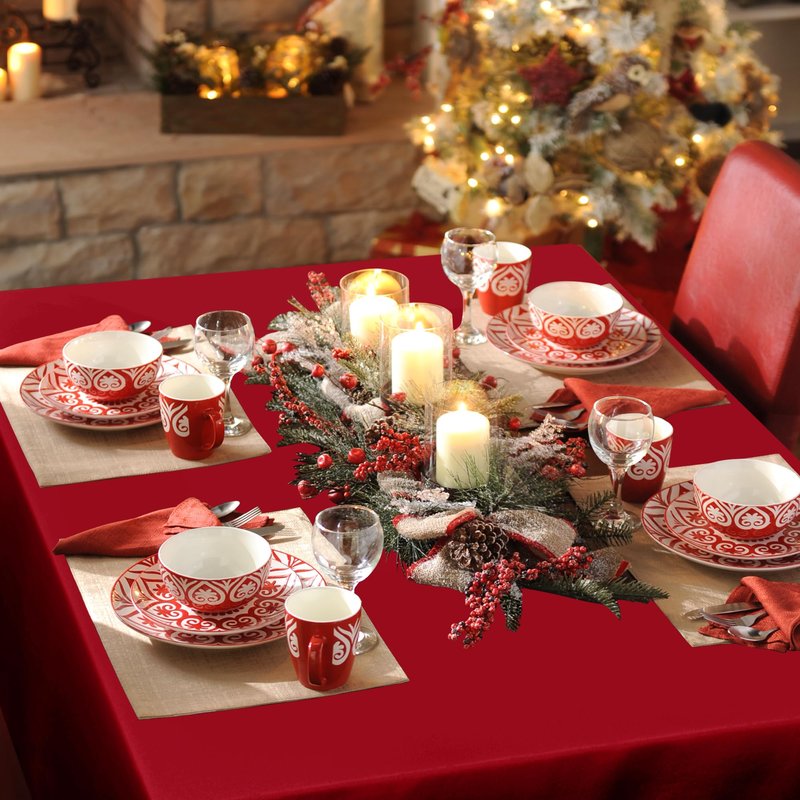 sancua Rectangle Tablecloth - 54 x 78 Inch - Stain and Wrinkle Resistant Washable Polyester Table Cloth, Decorative Fabric Table Cover for Dining Tables, Buffet Parties, Christmas Red