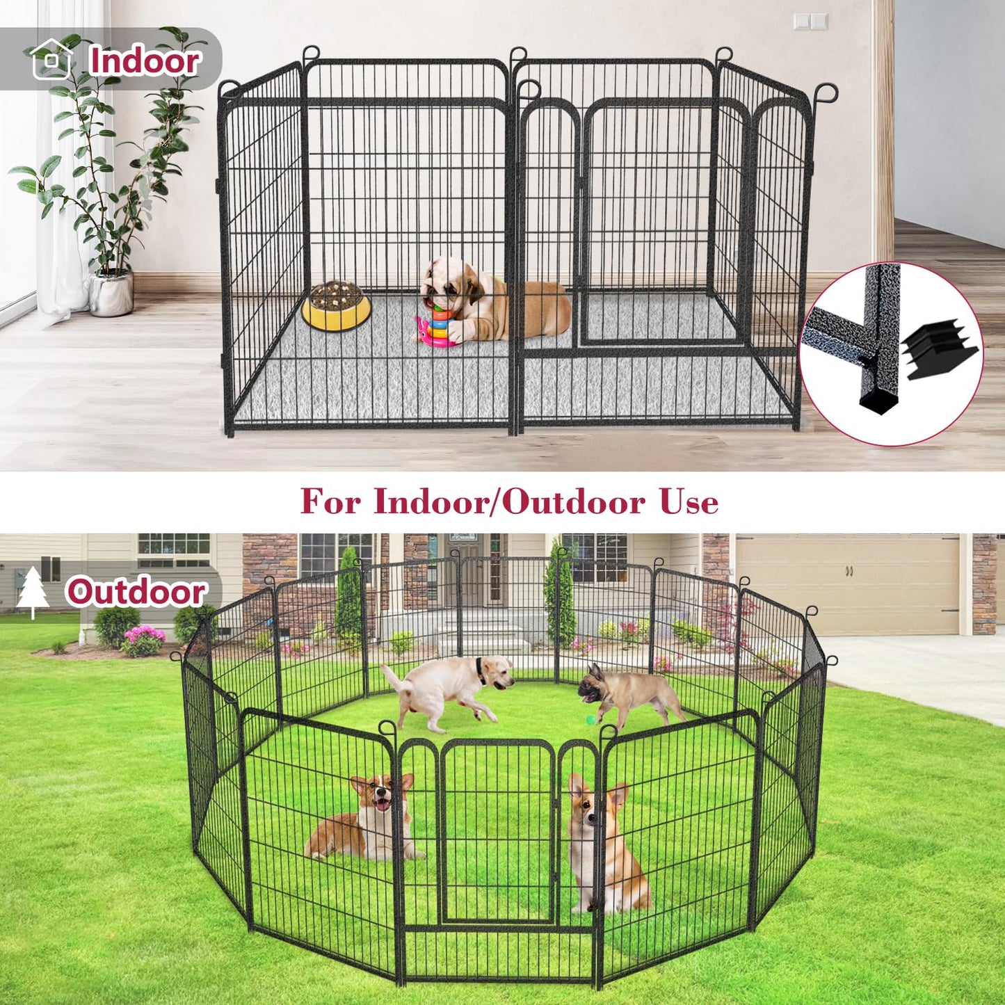 Jhsomdr Dog Playpen, 32inch 10 Panels Outdoor Dog Fence Indoor Dog Pen Anti-Rust Pet Puppy Pen Dog Exercise Pen with Lock for Medium Small Dogs, Portable Pet Fence for Yard RV Camping