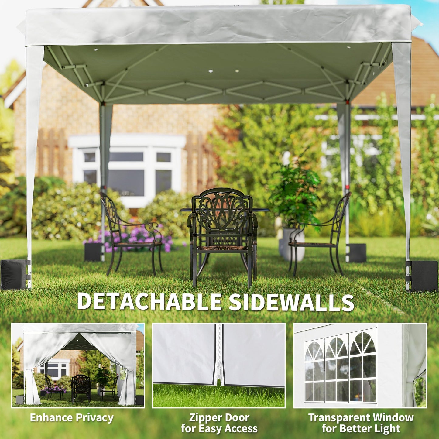 Outsunny 10 x 10 ft Pop Up Canopy Tent with Sidewalls, UPF50+ Outdoor Portable Instant Canopy Shelter with Carry Bag, Sandbags, Adjustable Height for Parties, Events, Camping, White