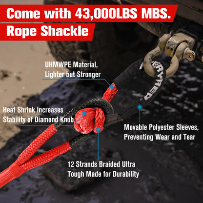 FieryRed Kinetic Recovery Rope Kit with 2 Soft Shackles, 1 Inch x 30 FT Tow Rope,Heavy Duty Offroad Snatch Strap for UTV, ATV, Truck, Car, Jeep, Tractor