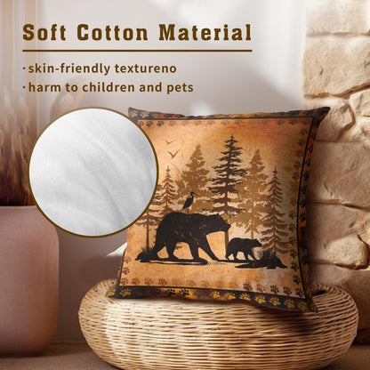 Giwawa Forest Bear Deer Throw Pillow Covers 18x18 Set of 2 Wildlife Animal Decorative Pillow Cases Square Cushion Cover for Couch Bed Sofa Chair