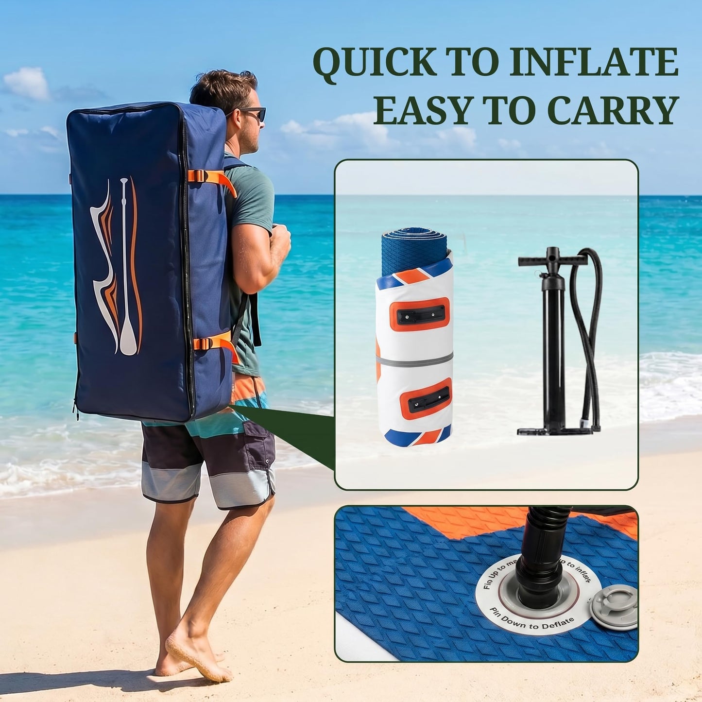 Inflatable Stand Up Paddle Board, 10.5' x 33" x 6" Wide Stable SUP Board with Non-Slip Deck, Heavy Duty Paddle Boards with Complete SUP Kit for Adults & Youths, Blue & Orange