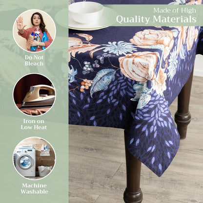 Maison d' Hermine Table Cloth Rectangle Table 100% Cotton 70 x 120 Inches Fall Tablecloth Reusable Everyday Use for Thanksgiving Christmas Decorations Dining Farmhouse Party (Pumpkin Blues)