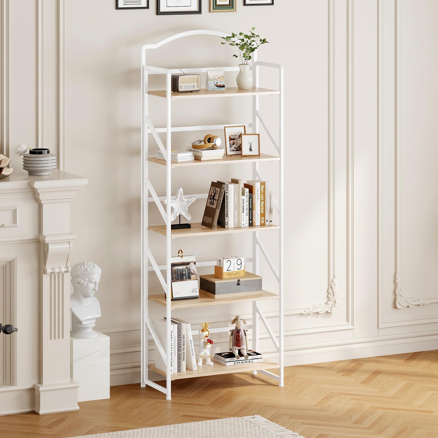 BHG No Assembly Folding Bookshelf for Living Room,Semicircle Collapsible Book Shelf for Home Office, Portable Bookcase Storage Organizer Rack Shelves