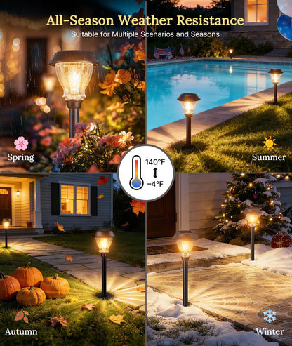 XMCOSY+ Solar Pathway Lights Outdoor, 8 Pack Decorative Crackled Glass Garden Lights, Soft Warm White Glow, Auto On/Off Waterproof Landscape Lighting for Yard Walkway Patio