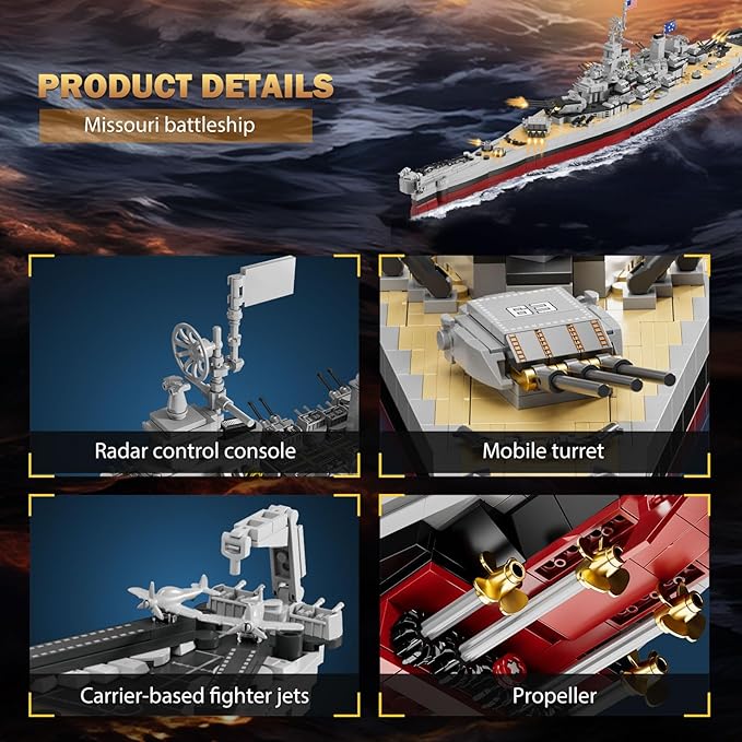 Missouri Battleship Building Kits for Adult Boys (2228 Pieces) - Large Military World-Class Missouri Battleship Model for Home Office Collection Birthday Gifts for Building Blocks Lover
