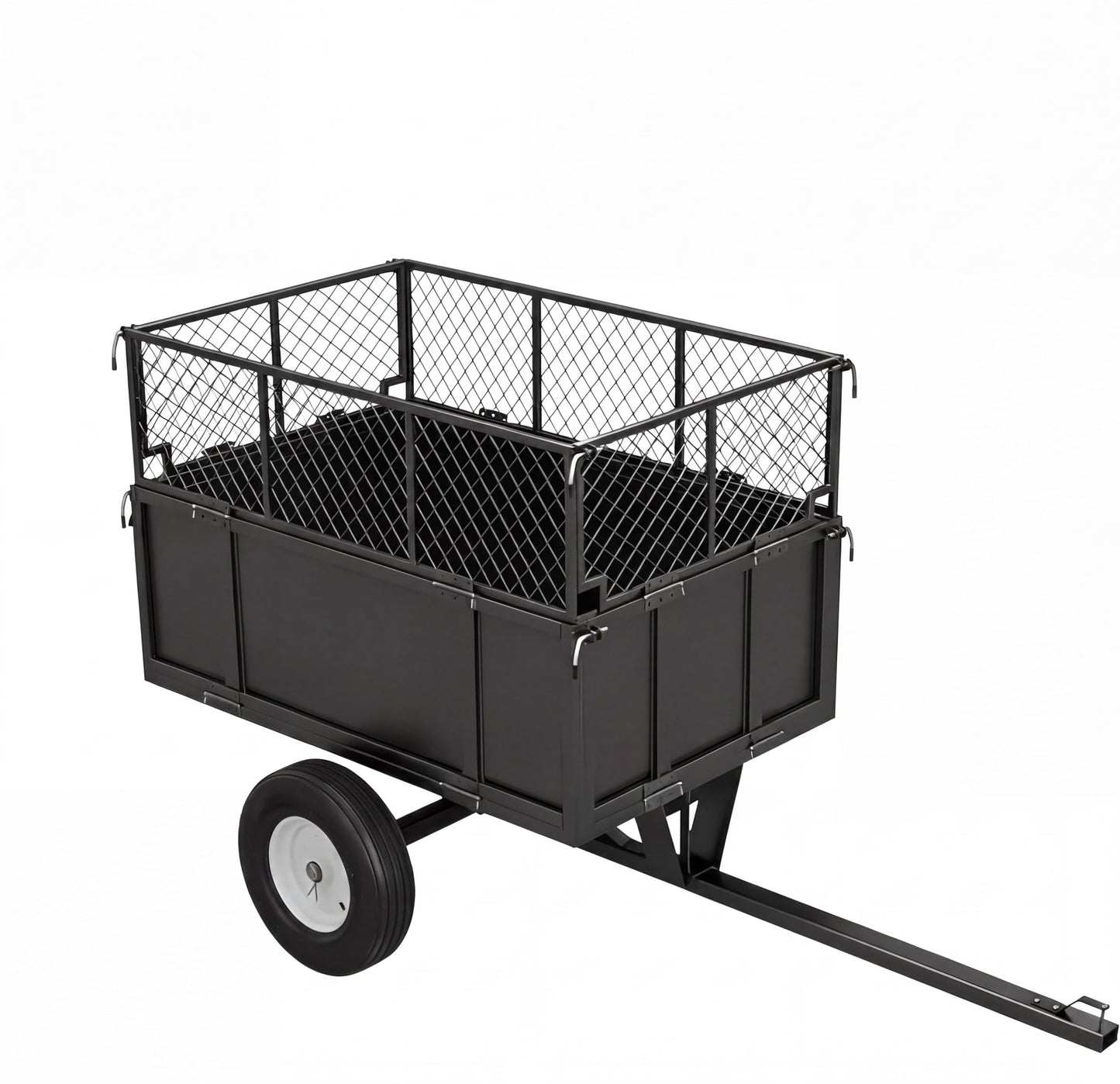 Towallmark 750 Lbs Heavy Duty Dump Cart, 17 Cu ft Steel Utility Wagon with Removable Mesh Sides & Pneumatic Tires, Tow Behind Garden Trailer for Lawn Tractor, Mower, Yard Debris Hauling