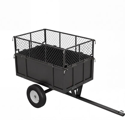 Towallmark 750 Lbs Heavy Duty Dump Cart, 17 Cu ft Steel Utility Wagon with Removable Mesh Sides & Pneumatic Tires, Tow Behind Garden Trailer for Lawn Tractor, Mower, Yard Debris Hauling