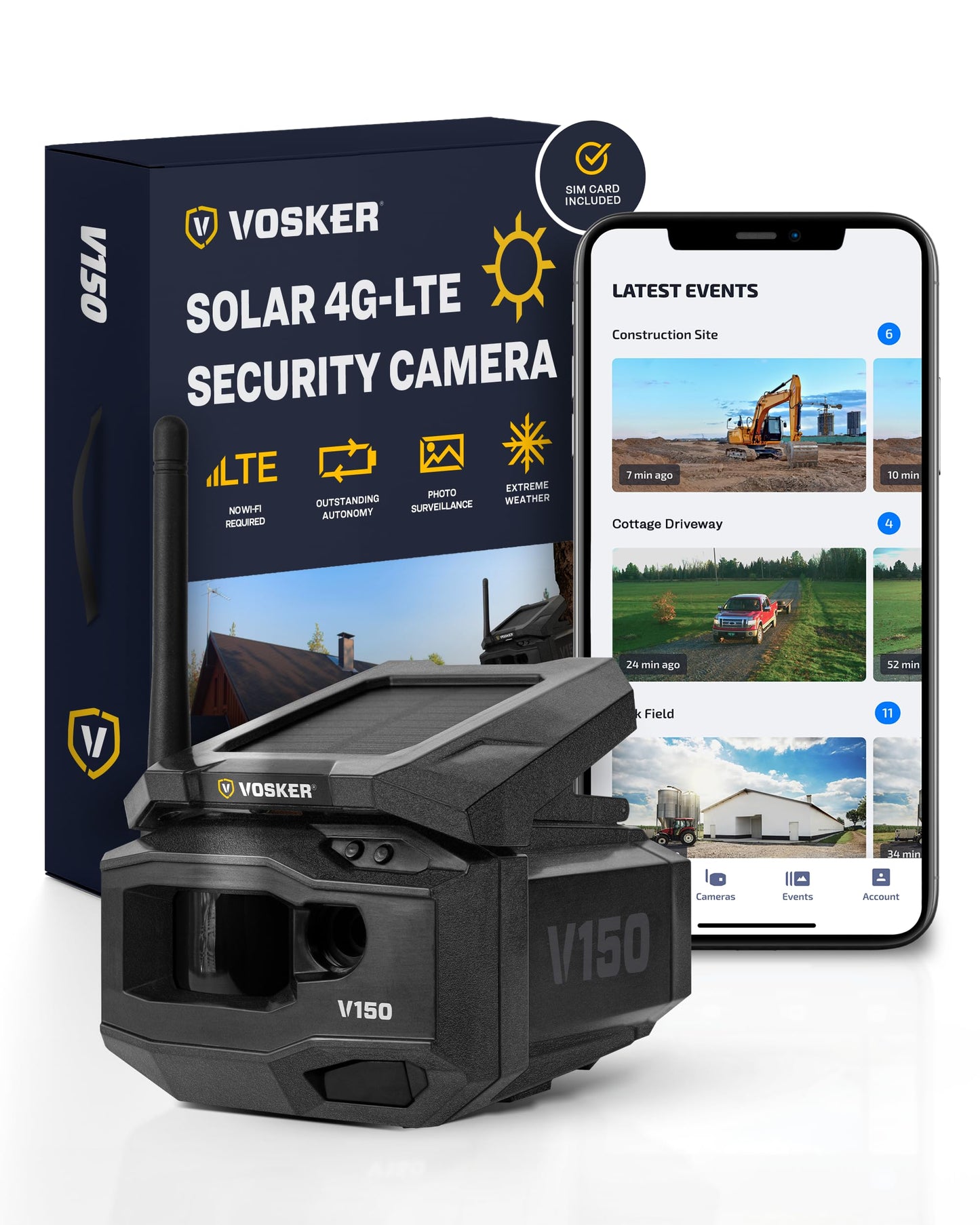 Vosker V150 Solar-Powered LTE Cellular Photo Security Outdoor Camera | Motion Activated Photo Capture Nightvision Wireless Camera | Receive Photos only - No Video | on Your Mobile App
