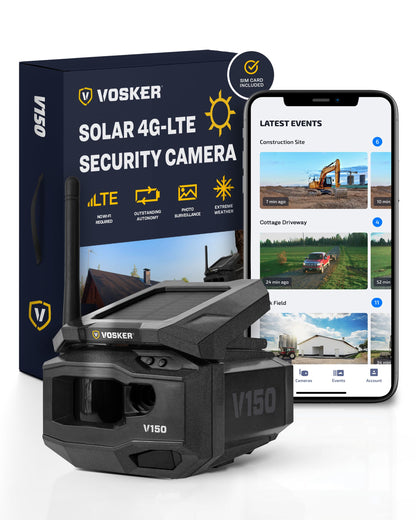 Vosker V150 Solar-Powered LTE Cellular Photo Security Outdoor Camera | Motion Activated Photo Capture Nightvision Wireless Camera | Receive Photos only - No Video | on Your Mobile App